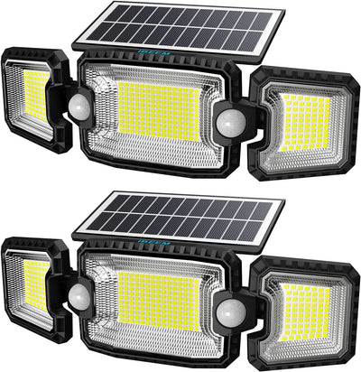 IBEEM Motion Sensor Outdoor Lights with 305 LED Solar Lights Outdoor Waterproof IP65 3200LM Security Light 3 Head Solar LED Lights Outdoor Solar Lights 7500K Brightness Solar Outdoor Lights