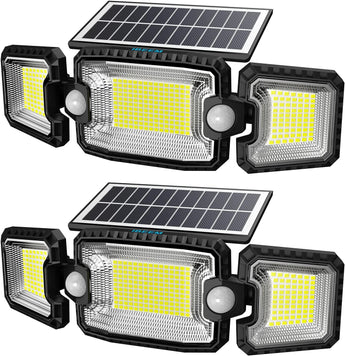 IBEEM Motion Sensor Outdoor Lights with 305 LED Solar Lights Outdoor Waterproof IP65 3200LM Security Light 3 Head Solar LED Lights Outdoor Solar Lights 7500K Brightness Solar Outdoor Lights