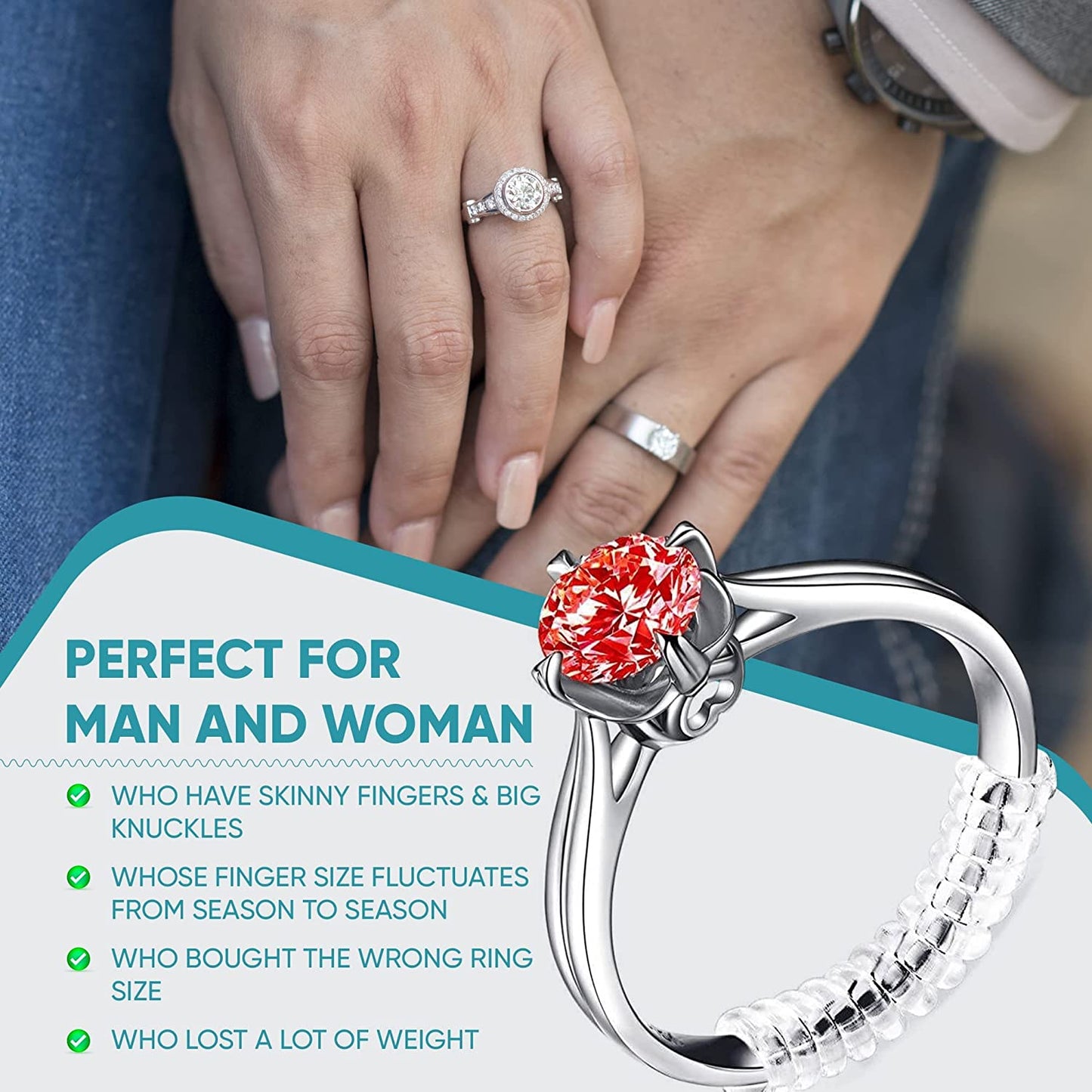 IBEEM Ring Adjuster For Loose Rings 14 Pack 4 Sizes